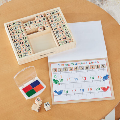 Wooden stamp set pieces.