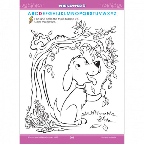 School Zone Big Alphabet Workbook sample page for letter D activty