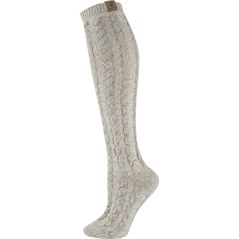 Khaki Women's Cable Knit Knee High Socks