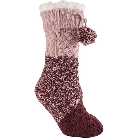Silver Pink Women's Basketweave Knit Slipper Socks 06LXK12221