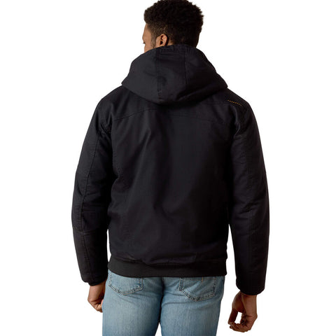 Ariat Men's Rebar Washed DuraCanvas Insulated Work Jacket in Black seen from behind