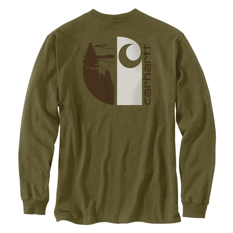 Carhartt men's loose fit outdoor graphic long-sleeve tee 107176 showing back with graphic