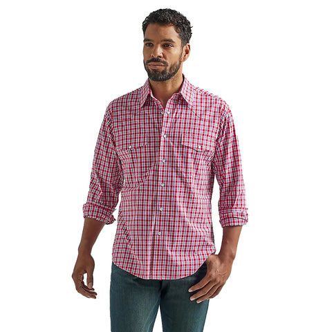Red Men's Long-Sleeve Western Snap Plaid Shirt 112324688