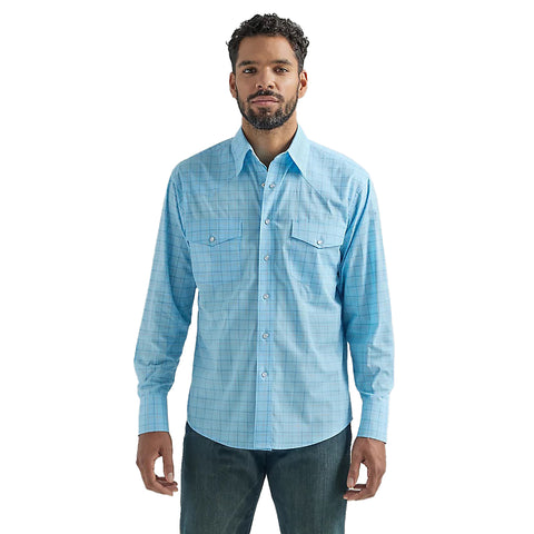 Blue Men's Long-Sleeve Western Snap Plaid Shirt 112324689