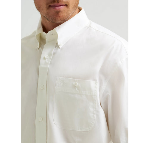 Wrangler George Strait Collection men's vanilla white long-sleeve dress shirt showing chest pocket
