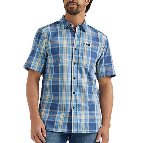 Drama Blue/Gray Plaid Extreme Motion Short-Sleeve Plaid Button-Down Shirt