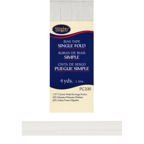 White Bias Tape Single Fold 117200-0030