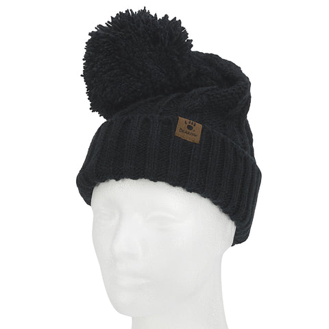 Black Women's Cable Pom Beanie Knit Hat 11LKR04911