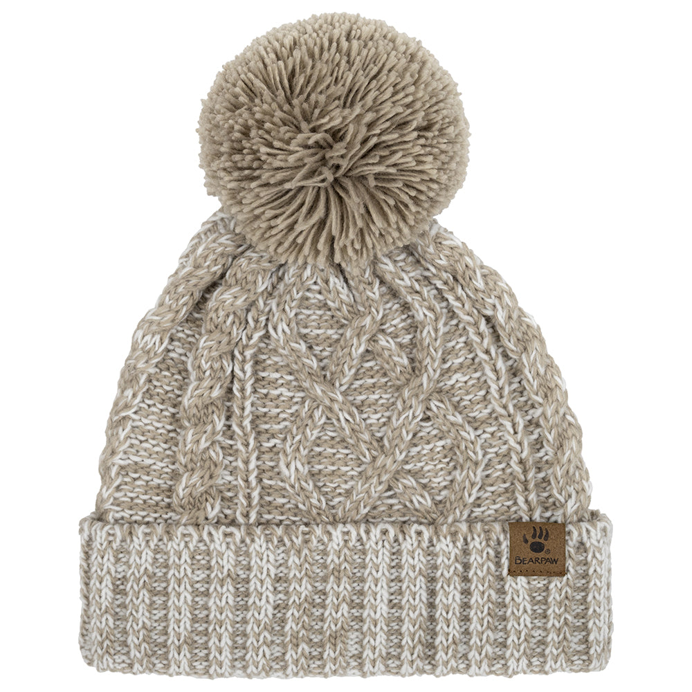 Arctic Paw Women Knit Beanie Cable Knit Beanie Hat Faux Fur Pompom Ears White, Womens, One Size