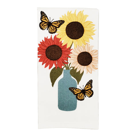 Sunflower Butterfly Vase Dual Kitchen Towel 18246