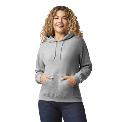 Gildan Adult Heavy Blend Pullover Hooded Sweatshirt in Sport Gray on female model