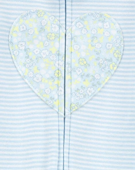 Baby Girl Heart Striped Snug Fit Cotton Footie 1-Piece Pajamas - Blue 1S393210-969