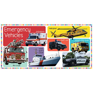 Emergency Vehicles: ambulance, fire truck, coast guard cutter, helicopter, SWAT van, airport fire truck, police car