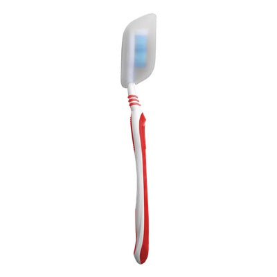 red toothbrush with white toothbrush cover