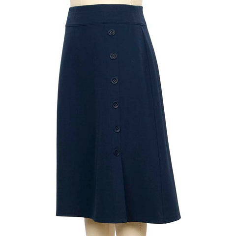 Navy Begin Again Ponte Button Skirt