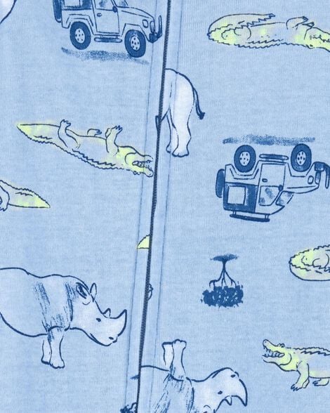 Toddler Boy Safari Print Snug Fit Cotton Footie 1-Piece Pajamas - Blue 2S401110-969