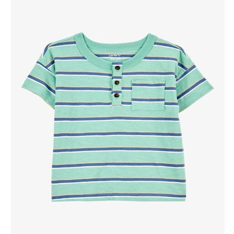 Toddler Striped Cotton Blend Short-Sleeve Henley - Green 2S817910-300