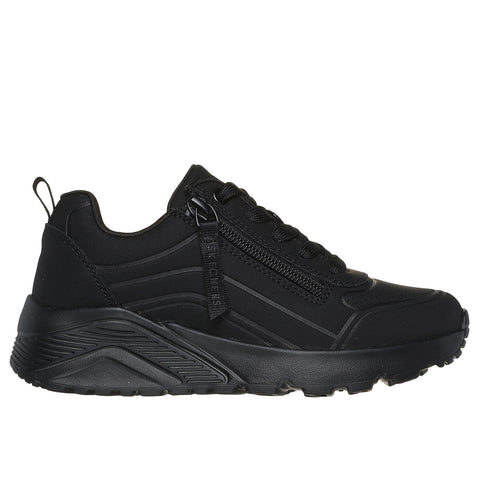 Children's Skechers Uno Lite Easy Zip Sneaker in black side view