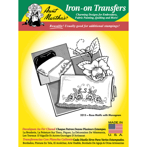 Rose Motifs with Monogram Iron-On Transfers