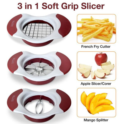 Valore Soft Grip 3-in-1 Slicer showing 3 kinds of cut food
