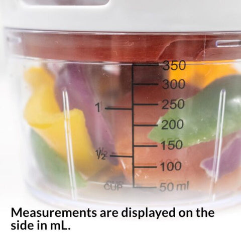 Valore 400 ml Pull-String Food Chopper showing food in chopper bowl