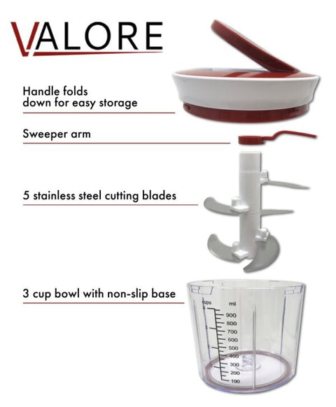 Valore 1.2 L Pull-String Food Chopper with details