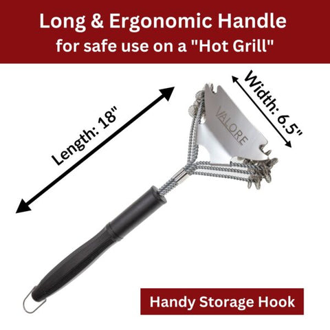 Valore 16-inch Bristle-Free BBQ Brush/Scraper showing dimensions