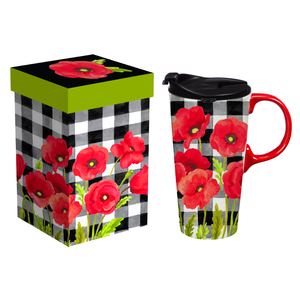Poppies & Plaid Ceramic Travel Cup 3CTC010430