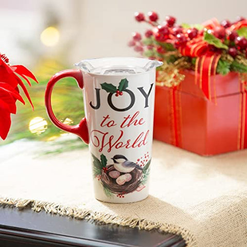 travel mug with festive background