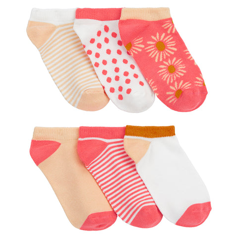 Girls' 6-Pack Red & Orange Daisy Ankle Socks 3Q425010