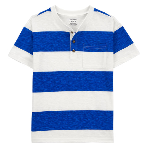 White/Blue Striped Jersey Henley
