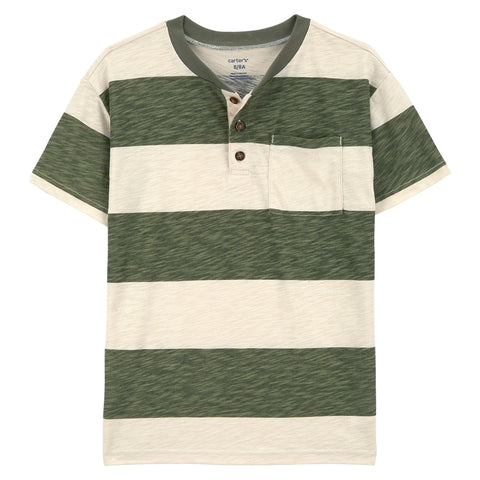 Green/Ivory Striped Jersey Henley