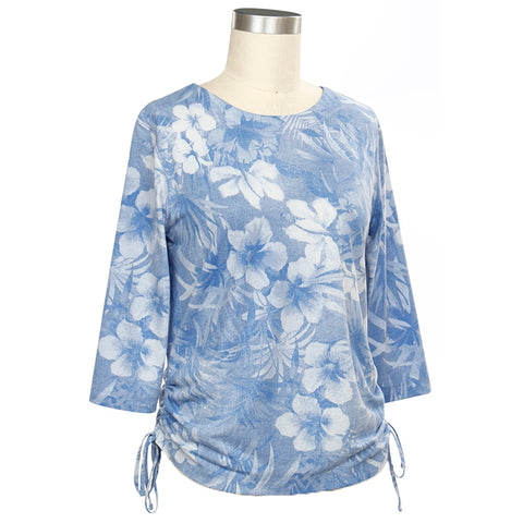 Chambray Women's 3/4 Sleeve Jaci Print Tie Top