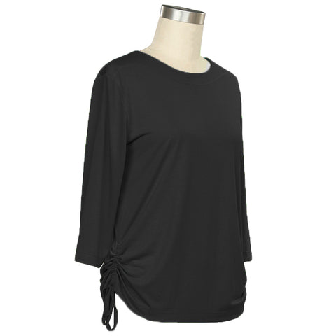 Black Women's 3/4 Sleeve Camie Solid Tie Top