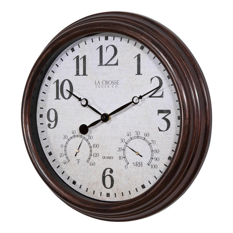 Indoor and Outdoor Wall Clock 404-3015 displayed on angle
