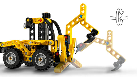LEGO Technic Backhoe Loader 42197 showing backhoe digger motion