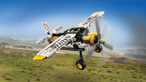 LEGO Technic Bush Plane Aircraft Toy 42198 shown against an African savannah background