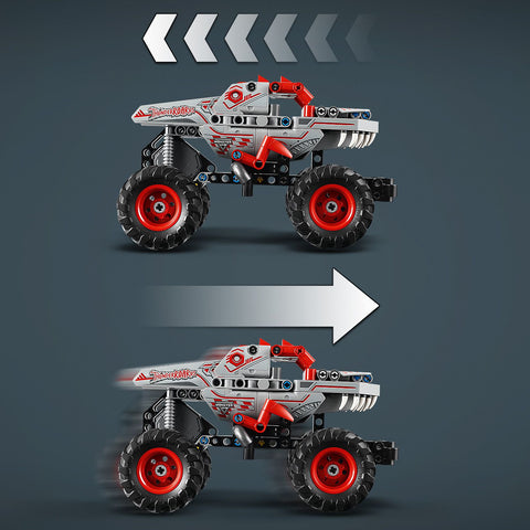 LEGO Technic Monster Jam ThunderROARus Pull-Back Truck 42200 showing pull-back action