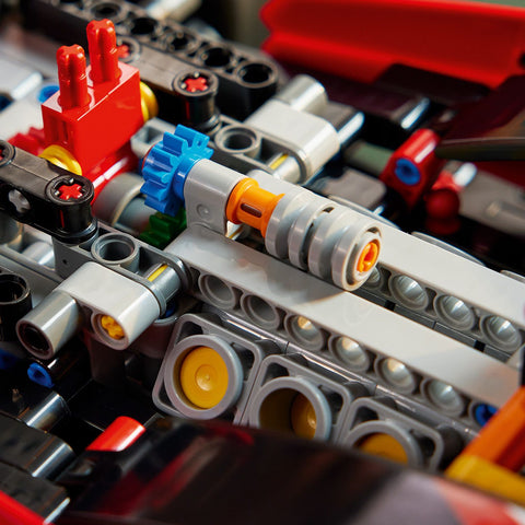 LEGO Technic Ferrari SF-24 F1 Car Model Kit for Adults 42207 showing engine details