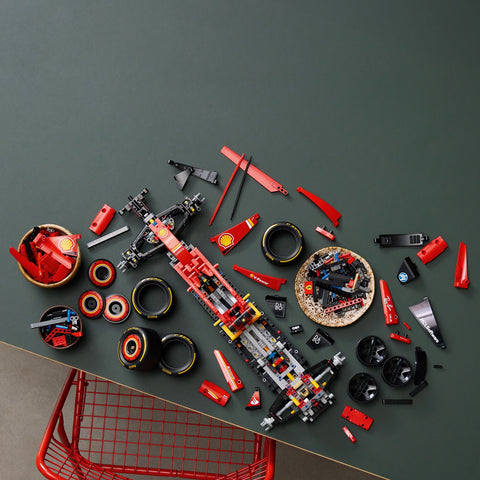Pieces of the LEGO Technic Ferrari SF-24 F1 Car Model Kit for Adults 42207