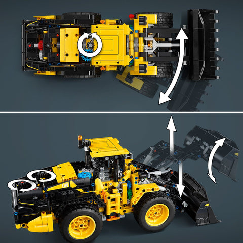LEGO Technic Volvo L120 Electric Wheel Loader Construction Toy 42209 showing scoop movement