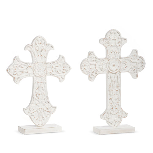 Two Distressed Crosses on Stands