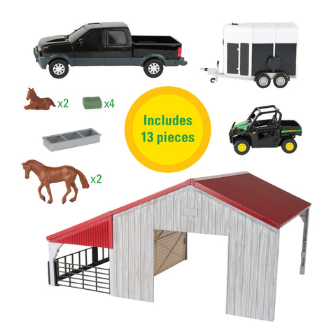 1:32 Scale Weathered Barn � 13 Piece Farm Playset 47522