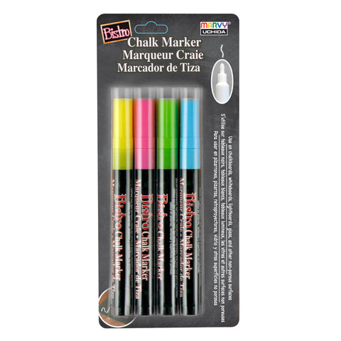 Yellow, Red, Green, Blue 4-Pack Bistro Fine Tip Chalk Markers