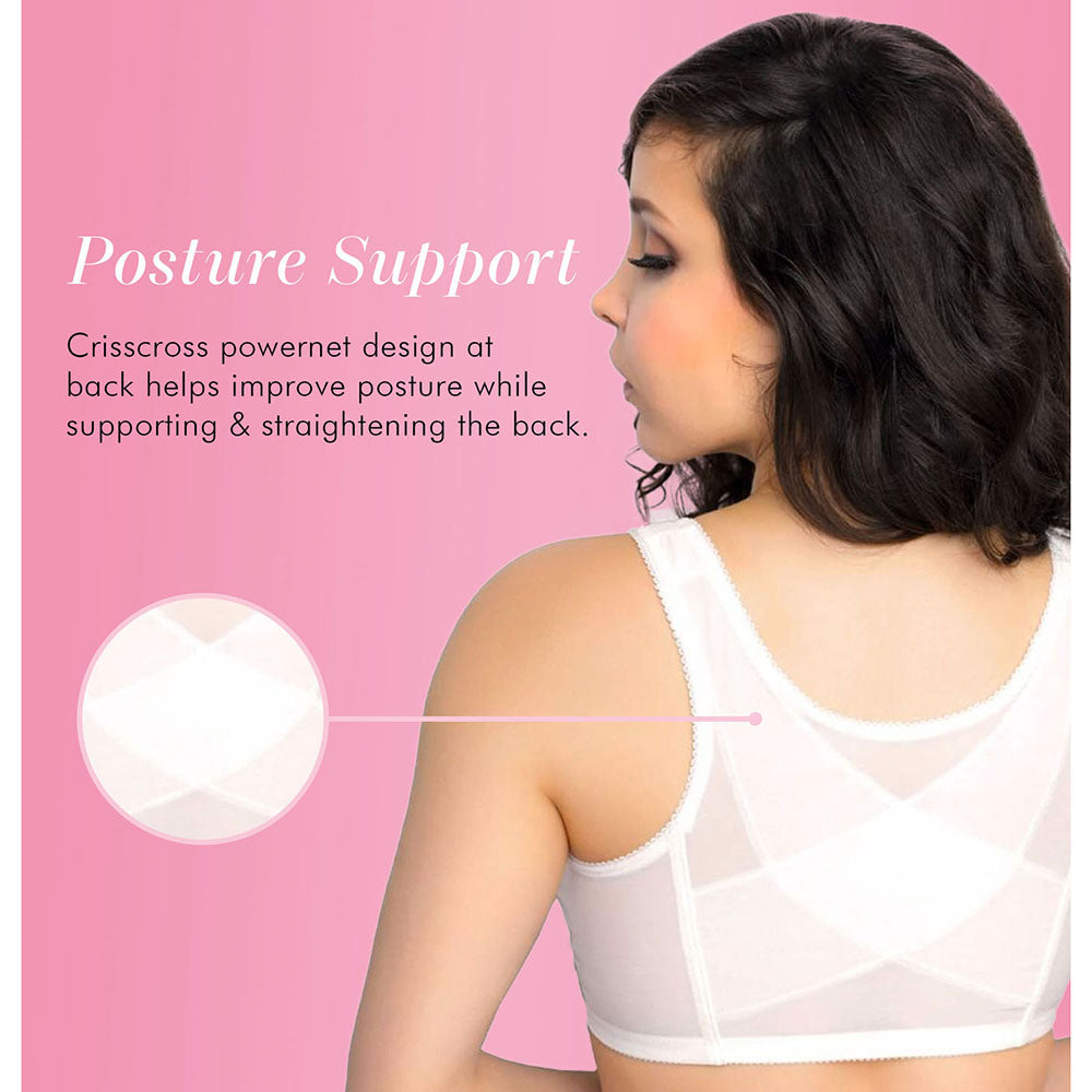 Women's Front Closure Posture Corrector Bra Back Support Wireless Bralette  44D