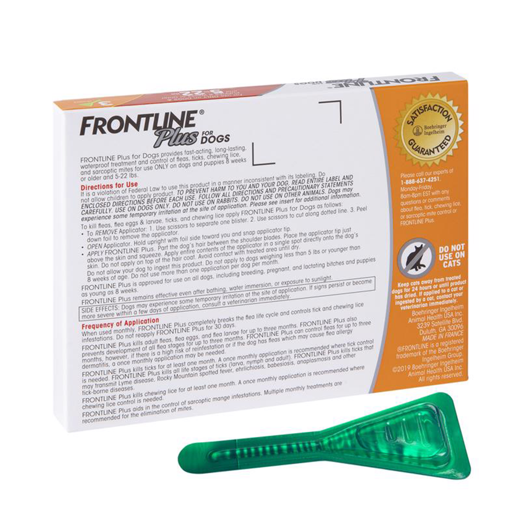 Frontline Plus 5 to 22 lb. Dog Flea and Tick Liquid Drops 0.02 oz. 3 pk 2500 Good s Store Online