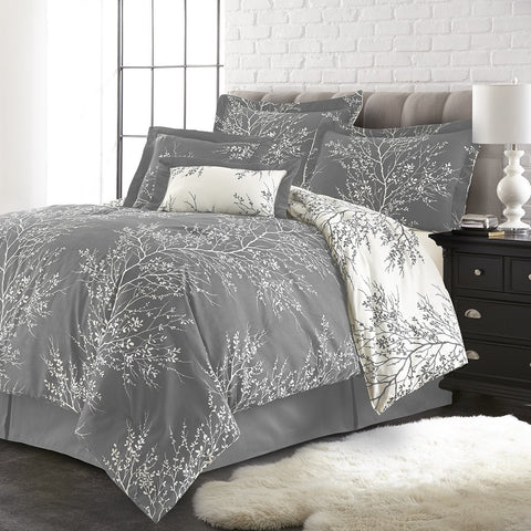 Gray/Ivory Foliage Comforter Set