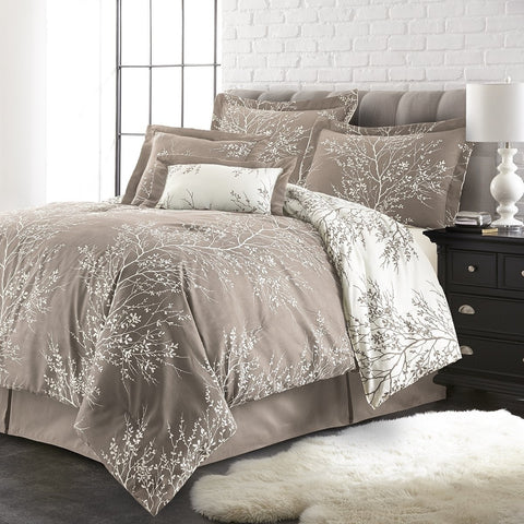 Taupe/Ivory Foliage Comforter Set