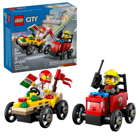 LEGO City Pizza vs. Fire Truck Race Car Pack Toy Soapbox Racing Set 60458
