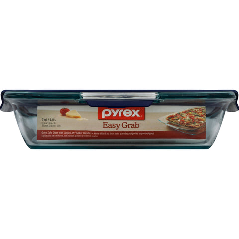 Easy Grab 3-Quart Glass Baking Dish with Blue Lid in package